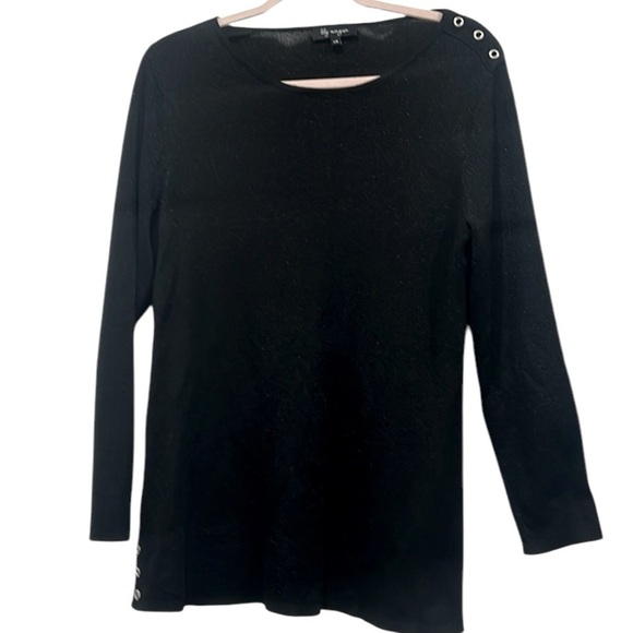 Lily Morgan black sparkling sweater silver eyelets accents side slits size L - Picture 1 of 9
